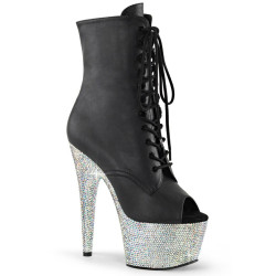 Pleaser BEJEWELED-1021-7 Black Vegan Leather Silver