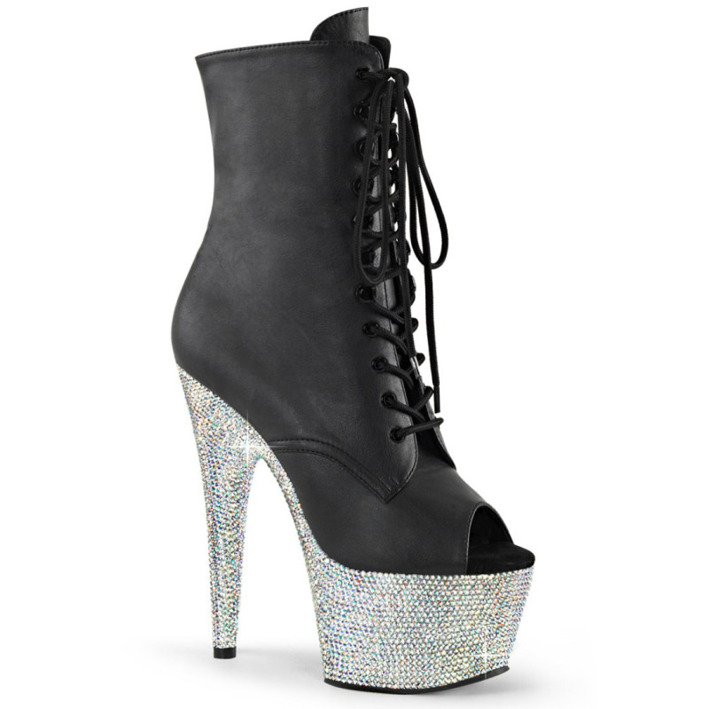 Pleaser BEJEWELED-1021-7 Black Vegan Leather Silver