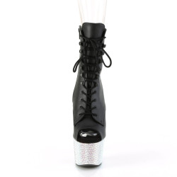 Pleaser BEJEWELED-1021-7 Black Vegan Leather Silver