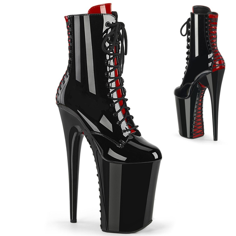 Pleaser INFINITY-1020FH Black-Red Patent Ankle Boots Pleaser INFINITY-1020FH Black-Red Patent Ankle Boots