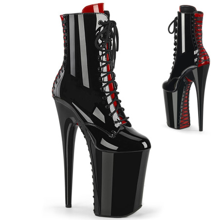 Pleaser INFINITY-1020FH Black-Red Patent Ankle Boots