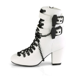Demonia VIVIKA-128 White Vegan Block Heel Ankle Boots