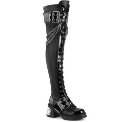 Demonia BRATTY-304 Black Vegan Chunky Overknee Boots