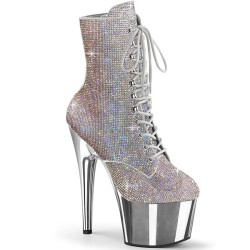 Pleaser ADORE-1020CHRS Silver Strass Chrome Ankle Boots