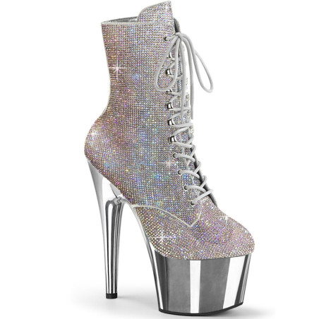 Pleaser ADORE-1020CHRS Silver Strass Chrome Ankle Boots
