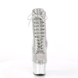 Pleaser ADORE-1020CHRS Silver Strass Chrome Ankle Boots