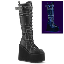 Demonia SWING-260 Black Vegan Platform Knee High Boots