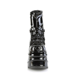 Demonia WAVE-110 Black Patent Platform Wedge Ankle Boots