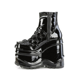 Demonia WAVE-110 Black Patent Platform Wedge Ankle Boots
