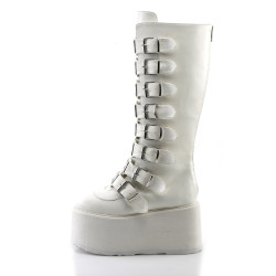 Demonia DAMNED-318 White Vegan Platform Women Boots