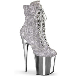 Pleaser FLAMINGO-1020CHRS Silver Strass Chrome Boots