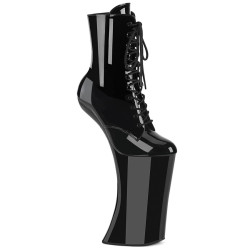 Pleaser FORBIDDEN-1020 Black Patent Heeled Ankle Boots