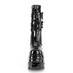 Demonia WAVE-150 Black Patent Platform Wedge Ankle Boots