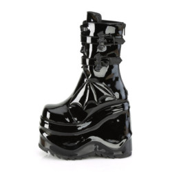 Demonia WAVE-150 Black Patent Platform Wedge Ankle Boots