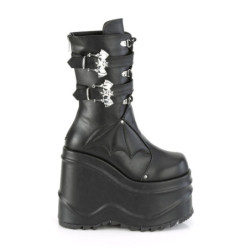Demonia WAVE-150 Black Vegan Platform Wedge Ankle Boots