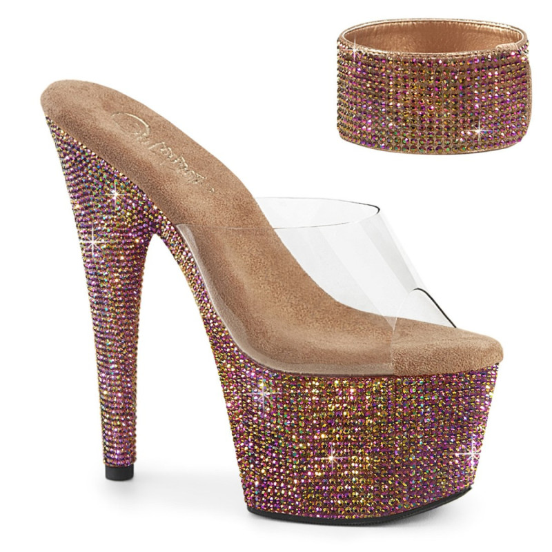 Pleaser BEJEWELED-712RS Ankle Cuff Bronze Strass Heels