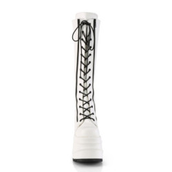 Demonia WAVE-200 White Vegan Platform Wedge Knee Boots