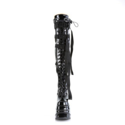 Demonia WAVE-315 Patent Platform Wedge Thigh High Boots