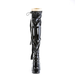 Demonia WAVE-315 Patent Platform Wedge Thigh High Boots