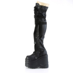 Demonia WAVE-315 Vegan Leather Wedge Thigh High Boots