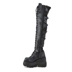 Demonia SHAKER-350 Platform Thigh High Wedge Boots