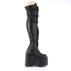 Demonia WAVE-315 Vegan Leather Wedge Thigh High Boots