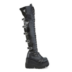Demonia SHAKER-350 Platform Thigh High Wedge Boots