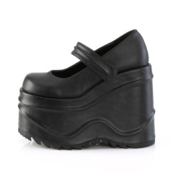 Demonia WAVE-32 Black Vegan Platform Wedge Pumps