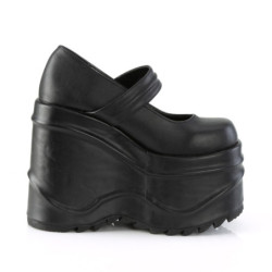 Demonia WAVE-32 Black Vegan Platform Wedge Pumps