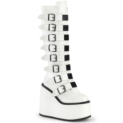 Demonia SWING-815 White Vegan Platform Knee High Boots