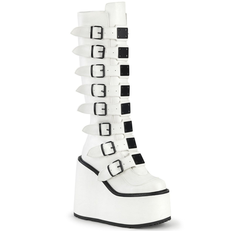 Demonia SWING-815 White Vegan Platform Knee High Boots Demonia SWING-815 White Vegan Platform Knee High Boots
