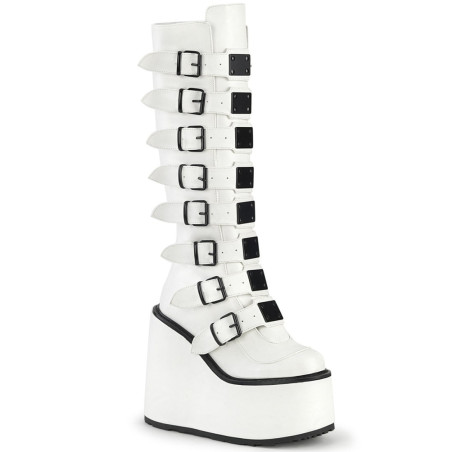 Demonia SWING-815 White Vegan Platform Knee High Boots