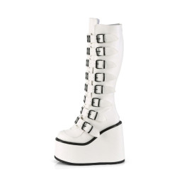 Demonia SWING-815 White Vegan Platform Knee High Boots
