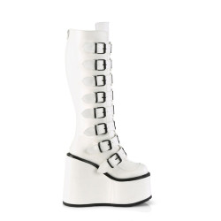 Demonia SWING-815 White Vegan Platform Knee High Boots