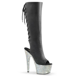 Pleaser BEJEWELED-2018-7 Black Vegan Leather Silver