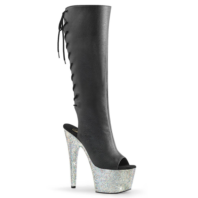 Pleaser BEJEWELED-2018-7 Black Vegan Leather Silver Pleaser BEJEWELED-2018-7 Black Vegan Leather Silver