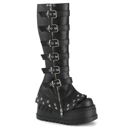 Demonia STOMP-223 Black Vegan Platform Wedge Knee Boots