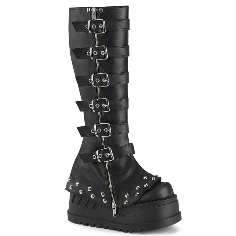 Demonia STOMP-223 Black Vegan Platform Wedge Knee Boots Demonia STOMP-223 Black Vegan Platform Wedge Knee Boots
