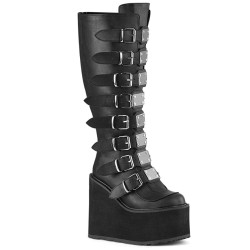 Demonia SWING-815WC Black Vegan Platform Knee Boots