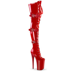 Pleaser INFINITY-3028 Red Buckle Thigh High Boots
