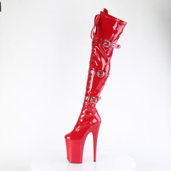 Pleaser INFINITY-3028 Red Buckle Thigh High Boots