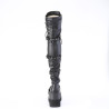 Demonia SHAKER-420 Black Platform Thigh High Wedge Boots