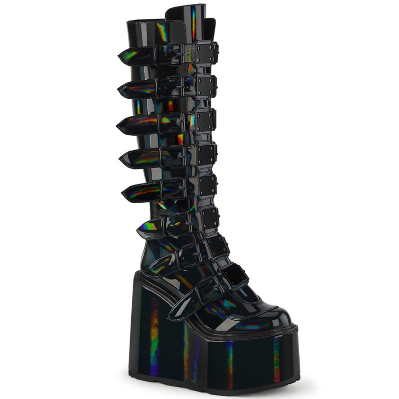 Demonia SWING-815 Black Hologram Platform Knee Boots Demonia SWING-815 Black Hologram Platform Knee Boots
