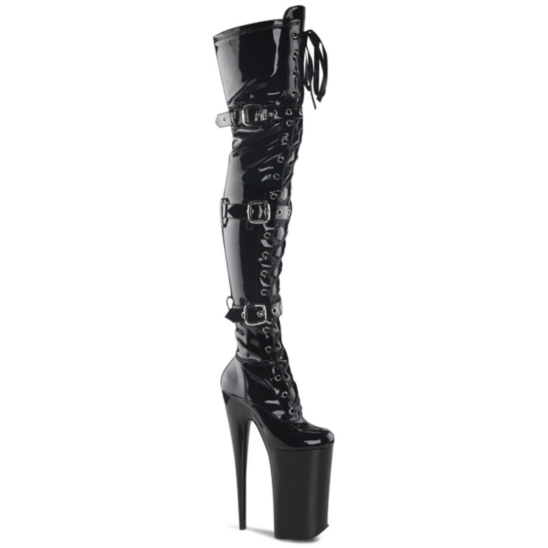 Pleaser BEYOND-3028 Patent Buckle Thigh High Boots