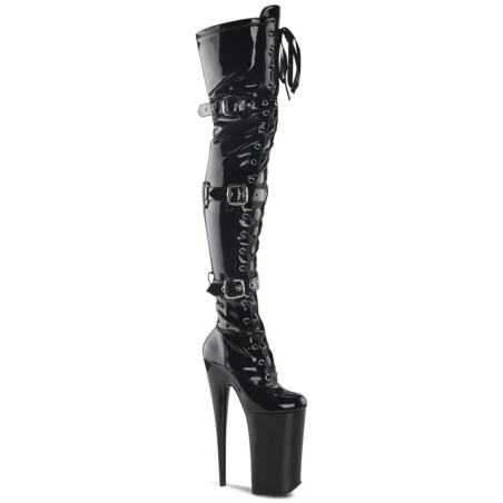 Pleaser BEYOND-3028 Patent Buckle Thigh High Boots
