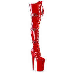 Pleaser BEYOND-3028 Red Buckle Thigh High Boots