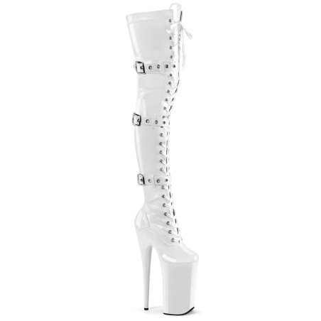 Pleaser BEYOND-3028 White Buckle Thigh High Boots