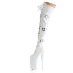 Pleaser BEYOND-3028 White Buckle Thigh High Boots