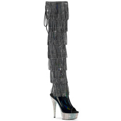 Pleaser BEJEWELED-3017HG-RSF Black Fringe Thigh Boots