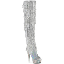 Pleaser BEJEWELED-3017HG-RSF Silver Fringe Thigh Boots